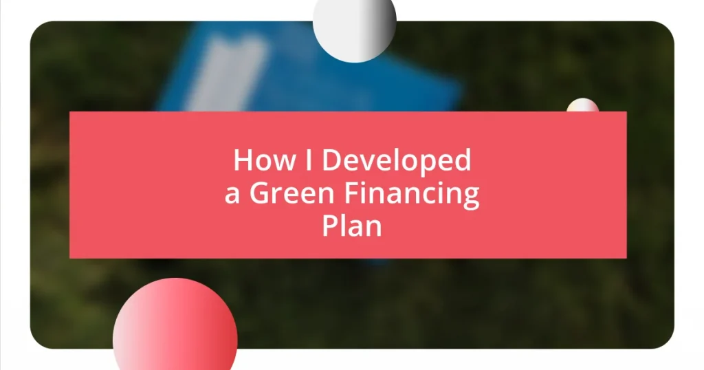 How I Developed a Green Financing Plan